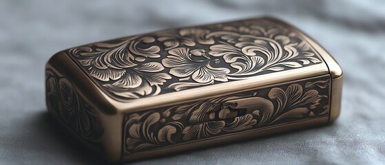 Vintage brass lighter with engraved details, isolated on white background, clip art style, perfect for retro and collectible advertising campaigns