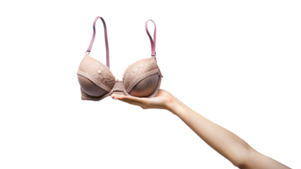 female hand holding a bra isolated on white