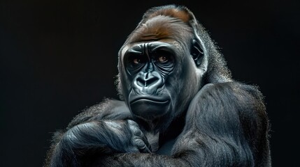Obraz premium a close up of a gorilla with a black background