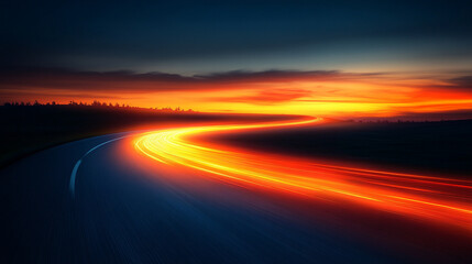 vibrant orange neon lights in motion, symbolizing speed, energy, and creativity. The dynamic swirls and patterns evoke a sense of excitement and modernity