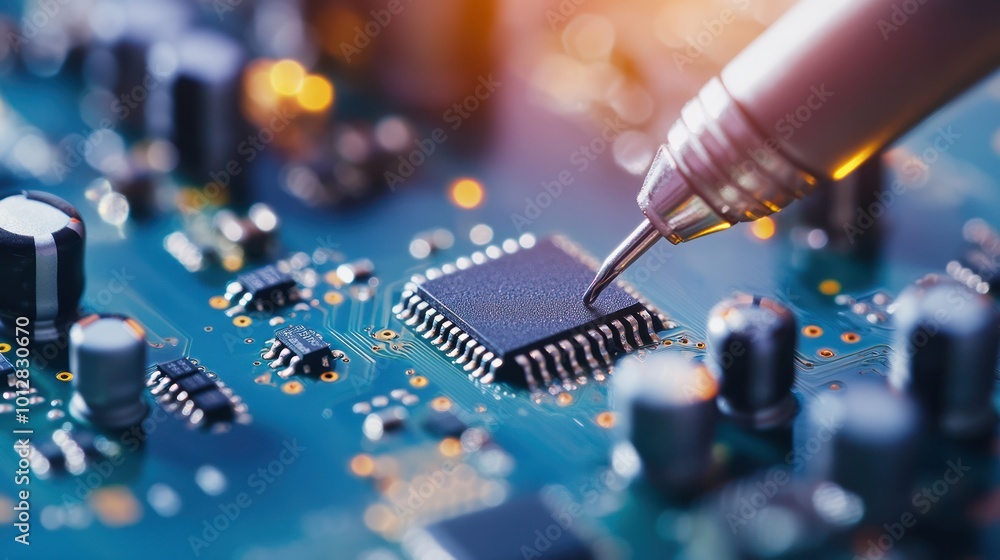 Poster close-up of a microchip on a circuit board