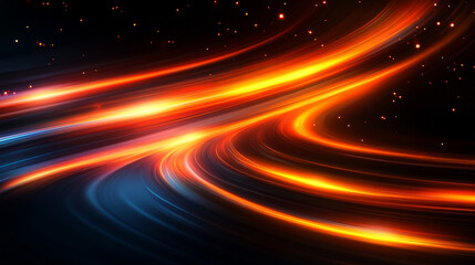 vibrant orange neon lights in motion, symbolizing speed, energy, and creativity. The dynamic swirls and patterns evoke a sense of excitement and modernity