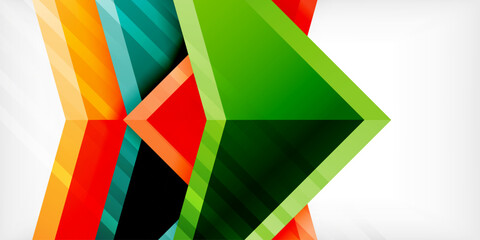 Arrows with 3d effect abstract background. Triangles on light grey backdrop