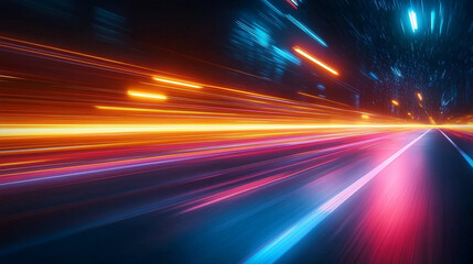 vibrant orange neon lights in motion, symbolizing speed, energy, and creativity. The dynamic swirls and patterns evoke a sense of excitement and modernity