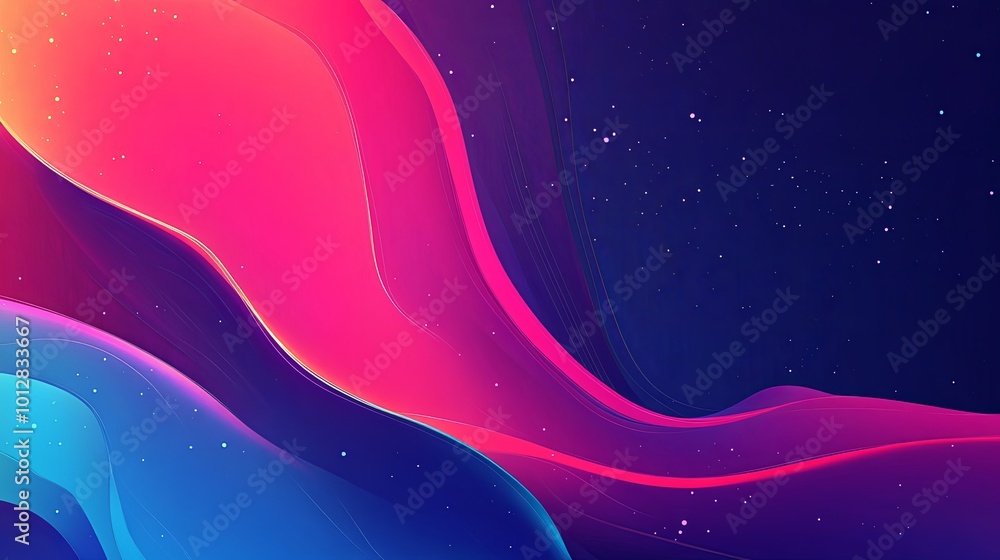 Poster a vibrant abstract design featuring flowing waves of color against a dark background, evoking a sens