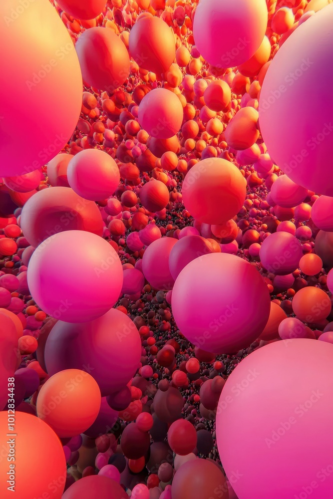 Poster abstract background with numerous spheres of varying sizes and color gradients