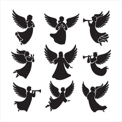 set of vector christmas angel silhouette