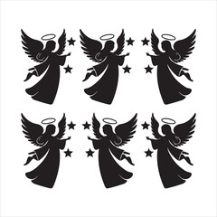 set of vector christmas angel silhouette