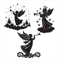 set of vector christmas angel silhouette