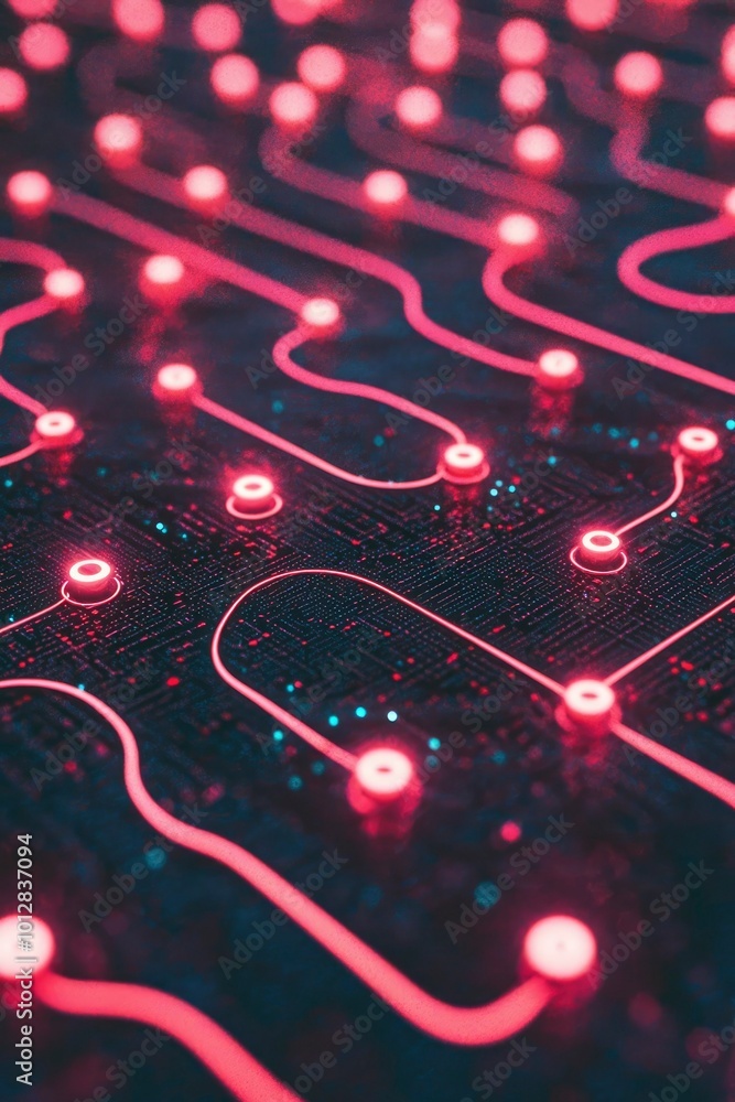 Poster abstract circuit board with glowing pink lines and nodes