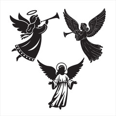 Obraz premium set of vector christmas angel silhouette