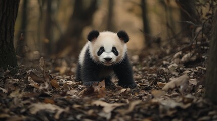 Obraz premium Adorable Panda Cub in the Forest