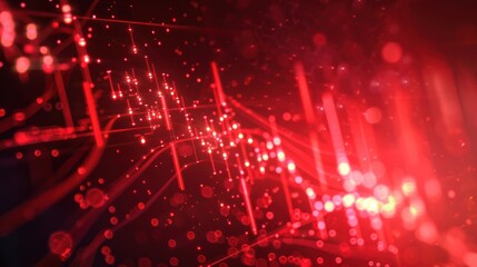 Obraz premium Abstract Red Lines and Glowing Particles