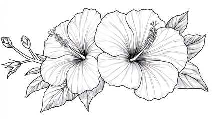 Hibiscus flower outline illustration