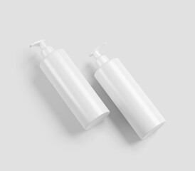 Realistic White Shampoo Dispenser Bottle, Cosmetic Plastic Bottle, Liquid Container for Gel, Lotion, Antiseptic, Beauty Product, Isolated on Light Background, 3D Rendered, Mockup Ready.