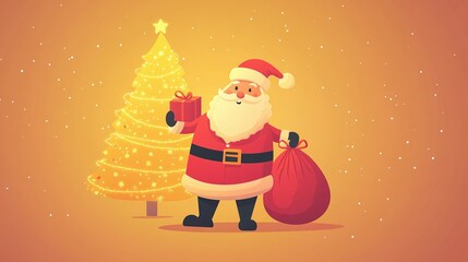 a cartoon of a santa holding a bag of presents.
