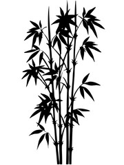 Black bamboo silhouette on a white background. bamboo stems, branches and leaves. Vector illustration.