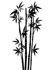 Black bamboo silhouette on a white background. bamboo stems, branches and leaves. Vector illustration.