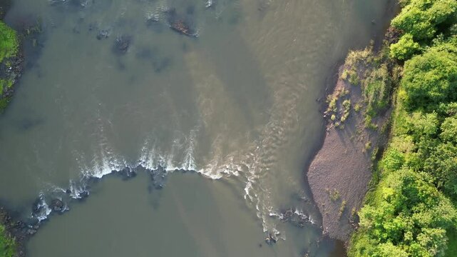 drone following dehrja river closeup view in palghar maharashtra india
