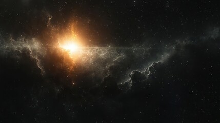 the sun is shining brightly in the dark sky