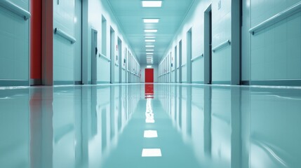 Obraz premium Sterile Corridor with a Red Door