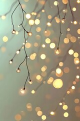 String of Warm White Lights Hanging Against a Light Green Background