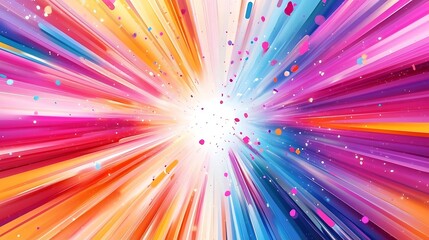 Abstract Colorful Explosion Background with Light Rays and Confetti