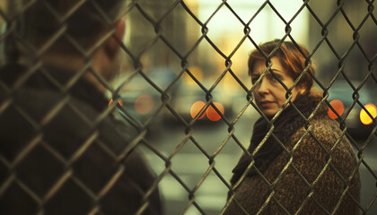 Shoot people through chain-link fences, using the fence to create a layered, gritty urban vibe with selective focus on the subject