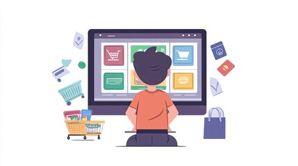 Young man shopping online using a computer