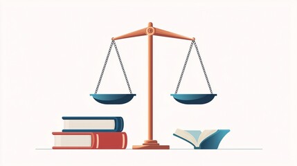Equal weights on justice scales with a book, knowledge and fairness, flat design illustration