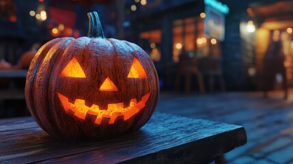 close up of carved halloween pumpkins on table