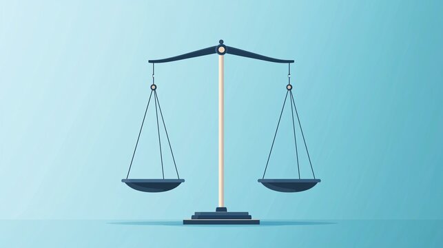 Justice scales with scales tipped equally, fair and impartial, flat design illustration