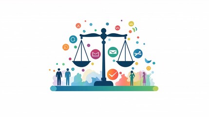 Naklejka premium Justice scales with equal signs, universal equality, flat design illustration