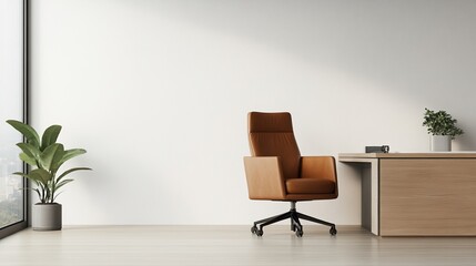 Modern office interior featuring a stylish desk and chair with minimalistic decor.
