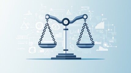 Scales of justice with linked chains, strength in equality, flat design illustration