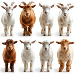 Fototapeta premium Brown Goat Collection: Portrait of Standing Animal Bundle Isolated on White Background