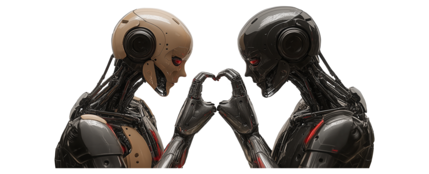  Two Humanoid Robots Forming a Heart Shape with Their Hands Isolated on Transparent Background