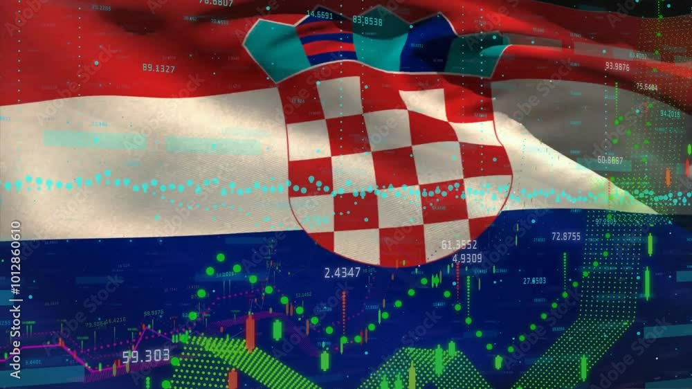 Canvas Prints Animation of financial data processing over flag of croatia