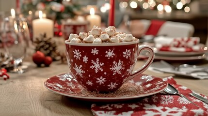 Fototapeta premium Delightful Hot Chocolate in a Festive Red Cup for the Perfect Winter Gathering