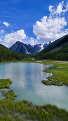 drone flight over Lake Shavlin in Altai