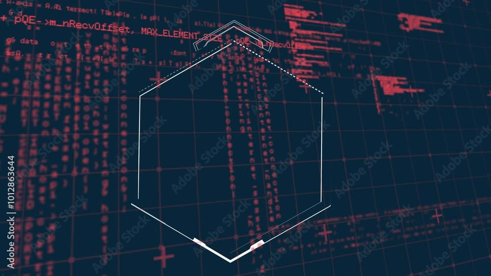 Poster animation of data processing with hexagon shape