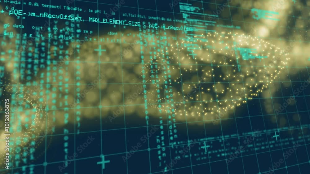 Poster animation of data processing with glowing light trails
