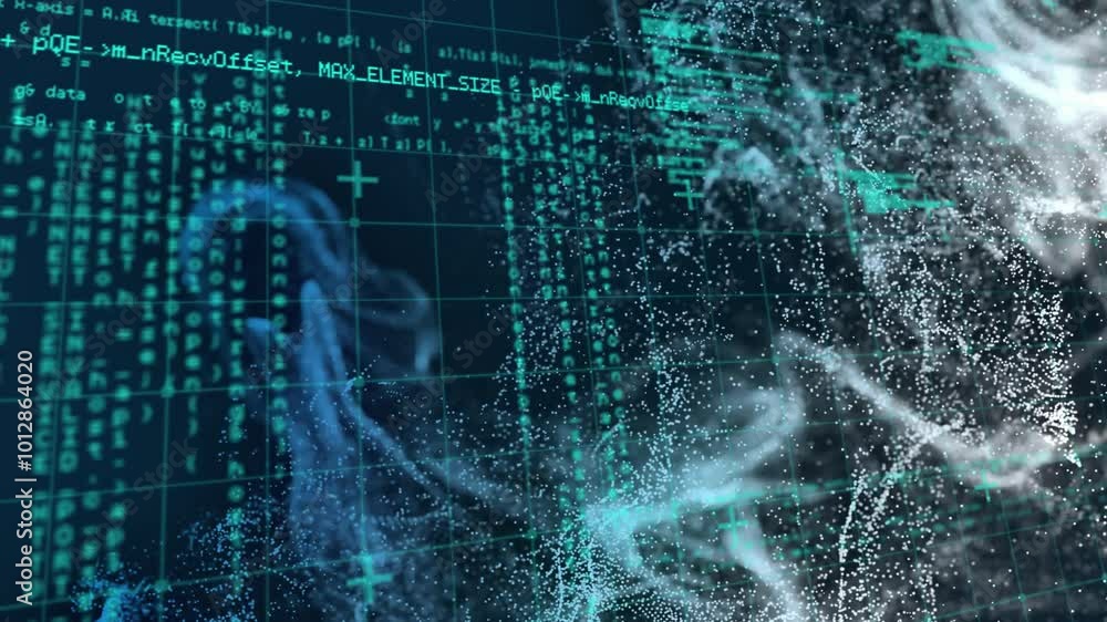 Poster animation of data processing with glowing light trails