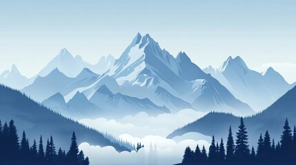 Obraz premium Majestic Mountain Range with Silhouetted Trees and Clouds