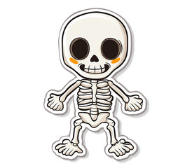Cute scary skeleton character for Halloween.Cartoon holiday sticker. Autumn pretty pretty isolated character on white background