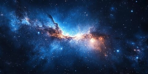Stars and nebulae in a captivating blue galaxy dance in the cosmos