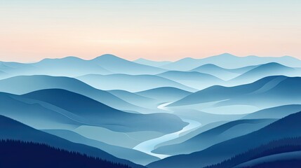 Obraz premium Serene Blue Mountain Landscape with a Winding River