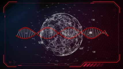 Animation of dna strand with data processing and globe - Powered by Adobe