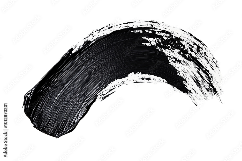 Poster artistic black and white brush stroke on a transparent background for creative design projects.