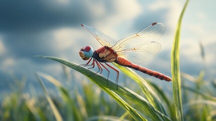 Dragonfly Resting on Grass